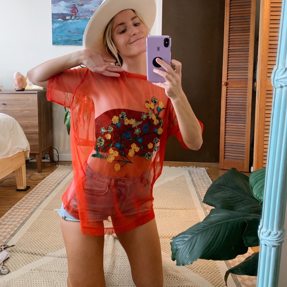 ZARA Sheer Red Oversize T Shirt Dress